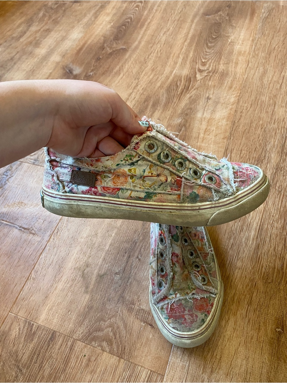Blowfish distressed floral slip ons